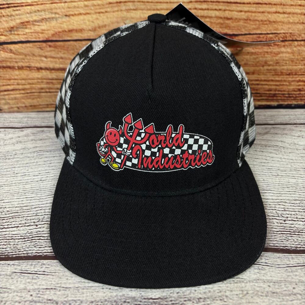 World Industries Skateboards Checkerboard Flame Boy Trucker Style Snapback Hat